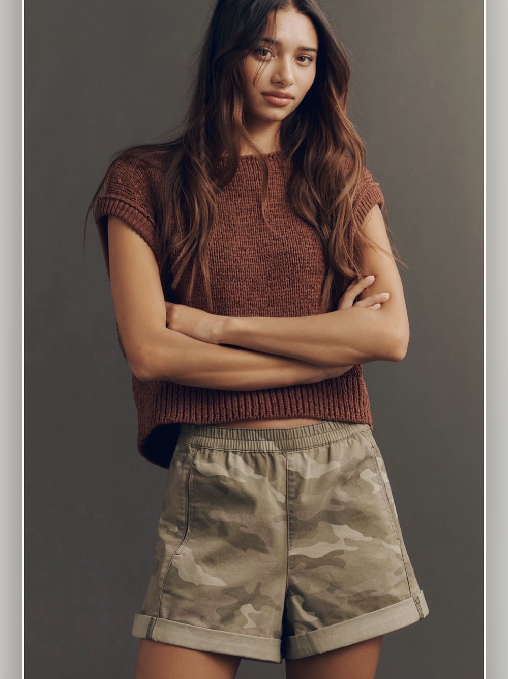 NWT Anthropologie Pilcro Izzie Olive Green Camo Relaxed Pull On Shorts SZ XS